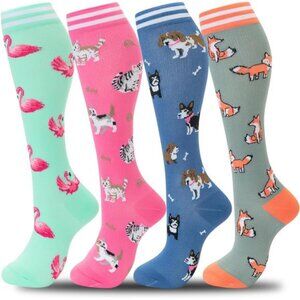 Compression Socks Women Men 4 Pairs, Knee High Support Socks for